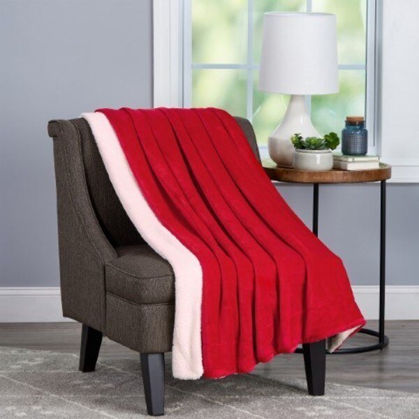 Poly Fleece Sherpa, Oversized Plush Woven Polyester Solid Color Throw , Breathable, Vineyard and White, Hastings Home, Mfr#: 551270BLL