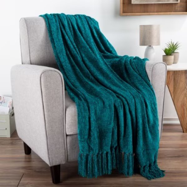 Chenille Throw Blanket for Couch, Home Decor, Bed, Sofa and Chair-Oversized 60" x 70", Lagoon Teal, Hastings Home, Mfr#: 630391CST