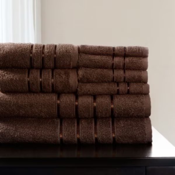 Hastings Home 8 Piece 100 Percent Cotton Plush Bath Towel Set Choc, Hastings Home, Mfr#: 181608FEE