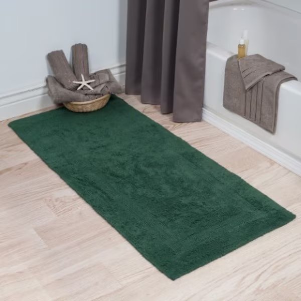 100-percent Cotton Bathmat 24x60 Long Bathroom Runner, Reversible, Soft, Absorbent, Rug, Green, Hastings Home, Mfr#: 418549YSC