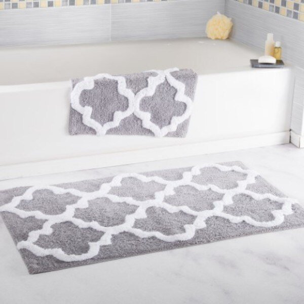 Hastings Home 100 Percent Cotton 2 Piece Trellis Bathroom Mat Set - Silver, Hastings Home, Mfr#: 262631YKR