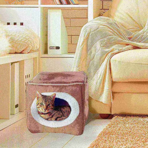 Pet Adobe Cozy Cave Enclosed Cube Pet Bed - Light Coffee, Pet Adobe, Mfr#: 683765JAT