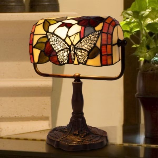 Hastings Home Tiffany Style Butterfly Bankers Lamp, Hastings Home, Mfr#: 244075YMR