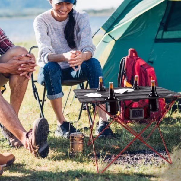 Camp Table, Outdoor Folding Table with 4 Cupholders and Carrying Bag, for Camping, Hiking, Beach, Leisure Sports, Mfr#: 260475QAD
