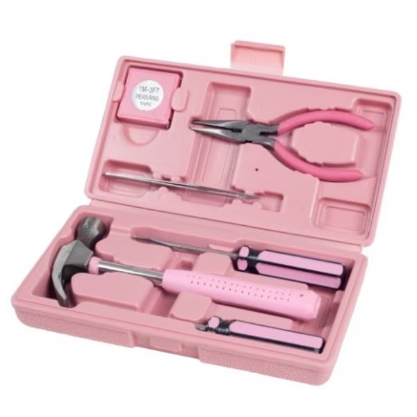7-piece Fleming Supply Household Hand Tool Kit in Carry Case- Hammer, Pliers, Tape Measure, Pink, Fleming Supply, Mfr#: 633934ZCZ