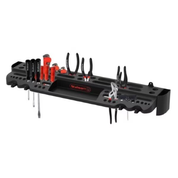 Tool Storage Shelf, Garage, Shed or Workshop Wall Mountable Organizer Rack, 61 Slots, 4 Hooks, Fleming Supply, Mfr#: 338233NUQ