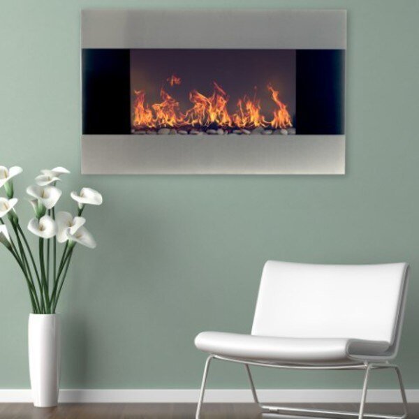 Hastings Home 36-inch Electric Fireplace in Stainless Steel, Wall Mount, Front Vent, Remote Control, Hastings Home, Mfr#: 855414APE
