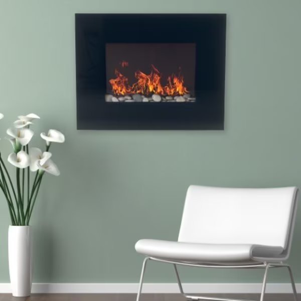 Hastings Home 26-Inch Electric Fireplace, Wall Mount, 2 Heat Settings, Dimmable, Remote Control, Black, Hastings Home, Mfr#: 188383ONG