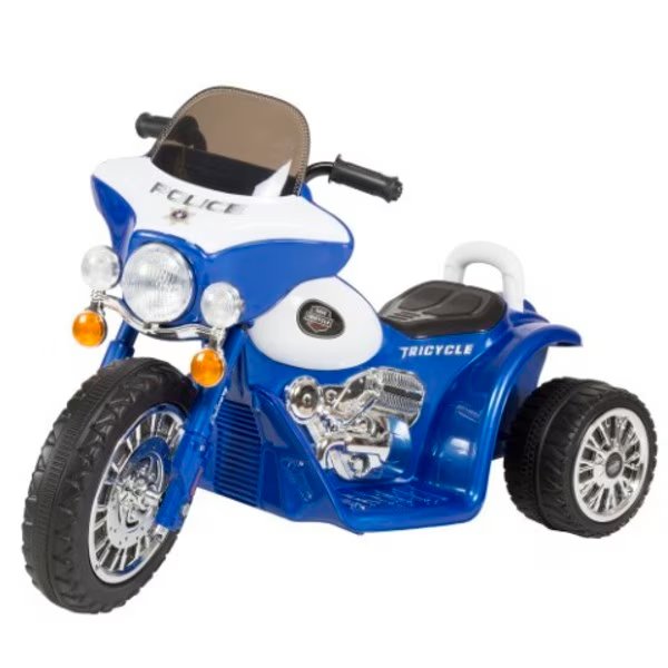Ride On 3 Wheel Mini Motorcycle Police Car, Battery Powered, Boys and Girls, 2-5 Year Old, BLue, Toy Time, Mfr#: 795892PBU