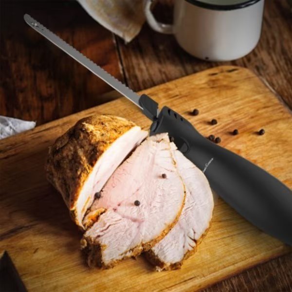 Electric Carving Knife with 8-inch Serrated Stainless Steel Blade, Comfort Grip Handle for Slicing, Hastings Home, Mfr#: 411763IFL