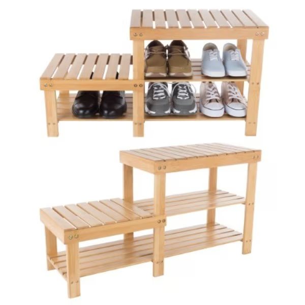 2-tier Bamboo Shoe Rack Bench and 2 Seat Heights, Storage and Organization for Hallway, Bedroom, Hastings Home, Mfr#: 909958LES