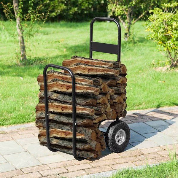 Rolling Firewood Rack Log Cart, Black, Earth Worth, Mfr#: 83-DT5199