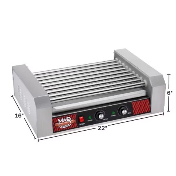 24 Hot Dog Roller Machine, 9 Rollers, Sausage Grill, Electric Countertop, Drip Tray, Dual Zones, Great Northern Popcorn, Mfr#: 223242HZJ
