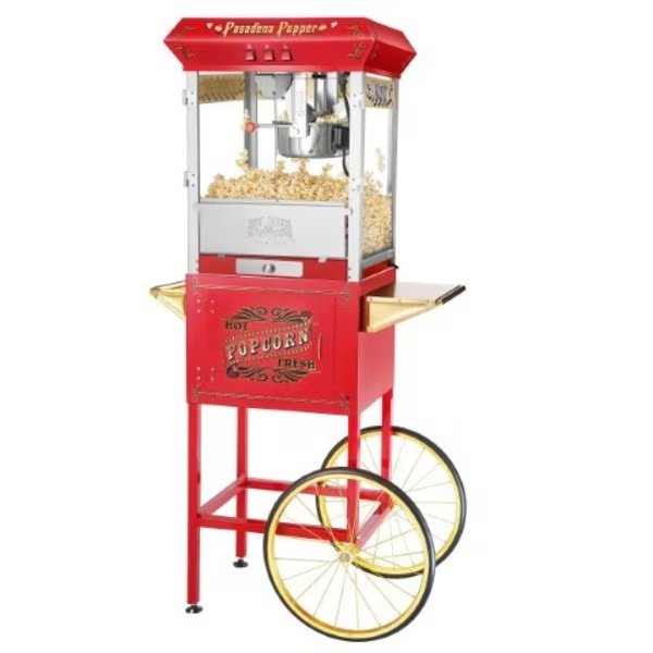 Pasadena Popcorn Machine with Cart Popper Makes 3 Gallons, 8-Ounce Kettle, Drawer, Tray, Scoop (Red), Great Northern Popcorn, Mfr#: 387566MZB