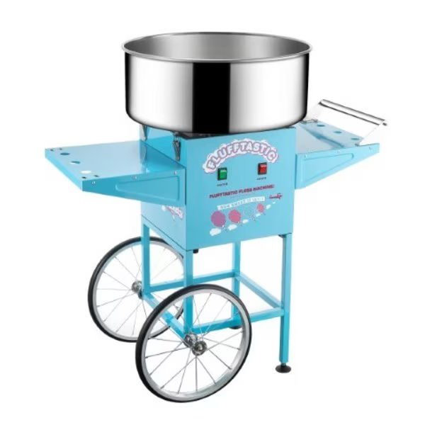 Cotton Candy Machine and Cart, Flufftastic Floss Maker, Stainless Steel Pan, 2 Side Trays, 13" Wheels, Great Northern Popcorn, Mfr#: 788731NXA