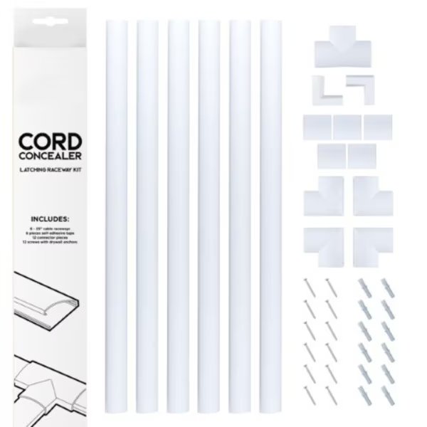 Fleming Supply Cord Concealer Kit - 6 Cable Raceways, Elbows and T Connectors (White), Fleming Supply, Mfr#: 231832XAV
