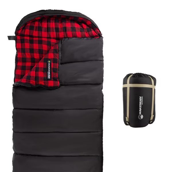 XL Sleeping Bag - 32F Comfort Rated 3-Season Sleep Bag with Hood for Hiking by Black/Red, Wakeman, Mfr#: 75-CMP1073