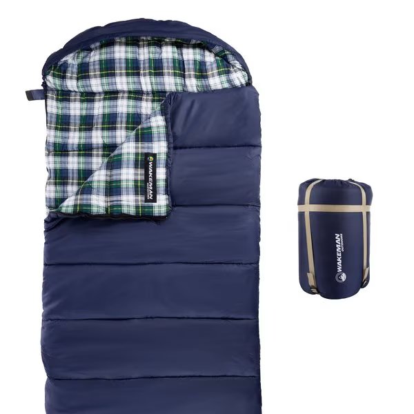 Lightweight 32F Sleeping Bag with Hood and Carry Bag for Camping and Hiking by Navy, Wakeman, Mfr#: 75-CMP1074