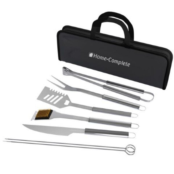 BBQ Grill Tool Stainless Steel Barbecue Grilling Set, 7 Utensils, Spatula, Tongs, Knife with Case, Hastings Home, Mfr#: 244022SUZ