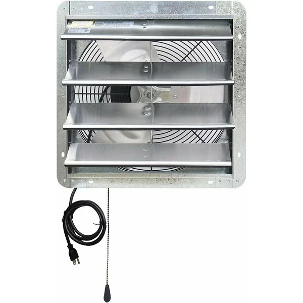 Silver 16 inch Shutter Exhaust Attic Garage Grow Fan with 3 Speed Thermostat 6 ft. 3 Plugs Cord, Iliving, Mfr#: ILG8SF16V-T