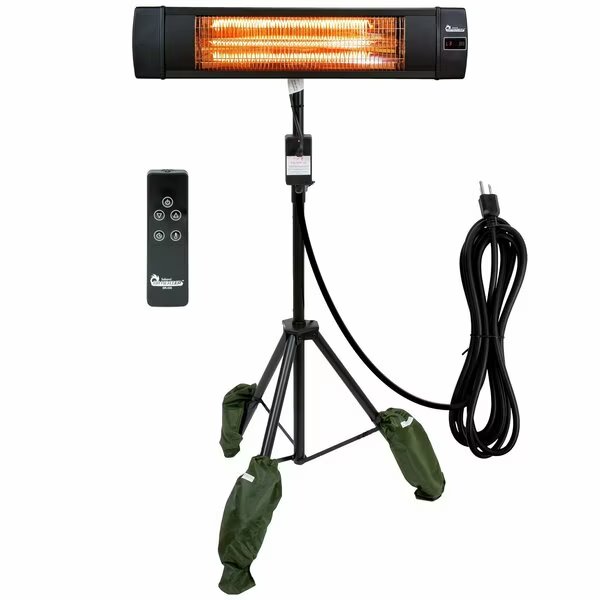 Black 1500-Watt Indoor/Outdoor Carbon Infrared Patio Heater with Tripod and Remote Control, Dr Infrared Heater, Mfr#: DR-338