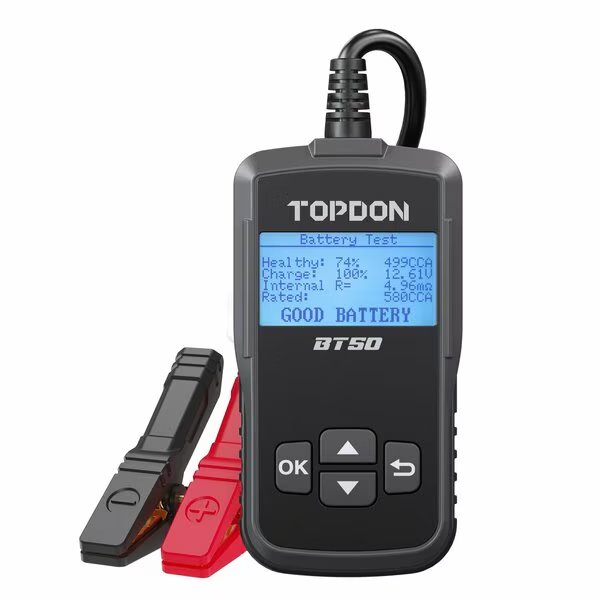 Versatile Battery Tester with HeavyDuty Clamps and Safety Features, Topdon, Mfr#: BT50