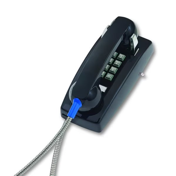 255400ARC20M Wall Phone w/Armored Cord, Cortelco, Mfr#: 2554-ARC-BK