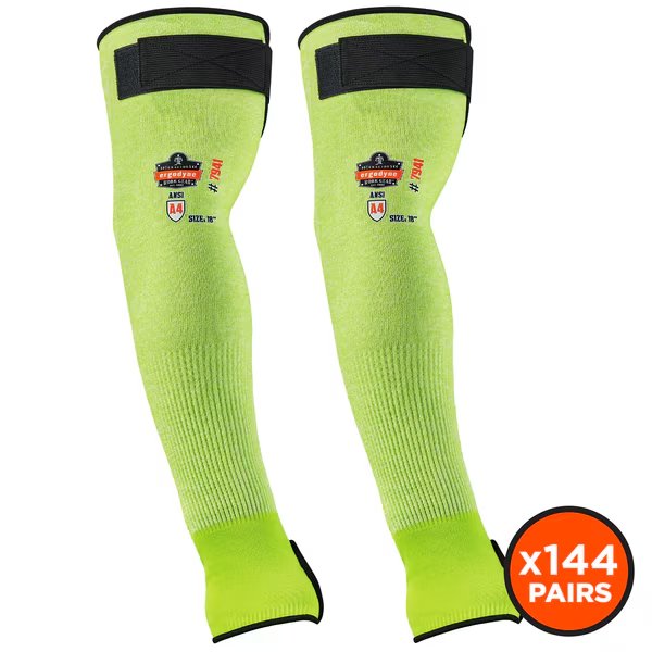 18" Lime Cut-Resistant Protective Arm Sleeve Pair, PK144, Proflex By Ergodyne, Mfr#: 7941CAPR18