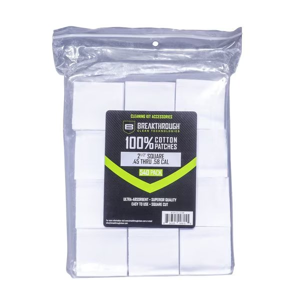 Cotton Patches, 2.5 in. Square, .45 Thru .58 Caliber, 540-Pack w/ Plastic Tray, Breakthrough Clean Technologies, Mfr#: BT-CP-S-2-1/2-540