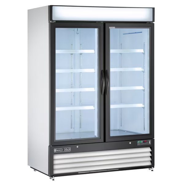 Refrigerator 48 cu.ft., DBL Door, Commercial Merchandiser, White/Glass, Maxx Cold, Mfr#: MXM2-48R