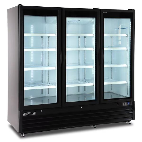 Triple Glass Door Merchandiser Refrigerator, Large, 81 in.W, 73 cu. ft., in Black, Maxx Cold, Mfr#: MXGDM-73RBHC