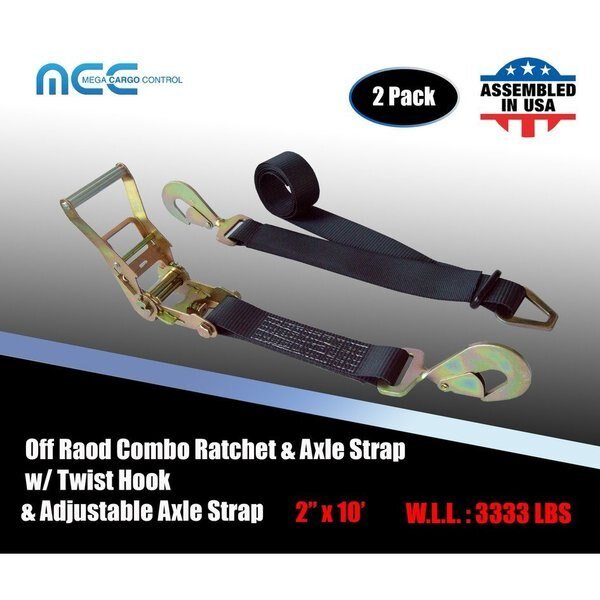 2" x 10' Combo Ratchet & Axle Strap s
WLL: 3,333 lbs.
, PK2, Tie 4 Safe, Mfr#: RT42-10-BL-2