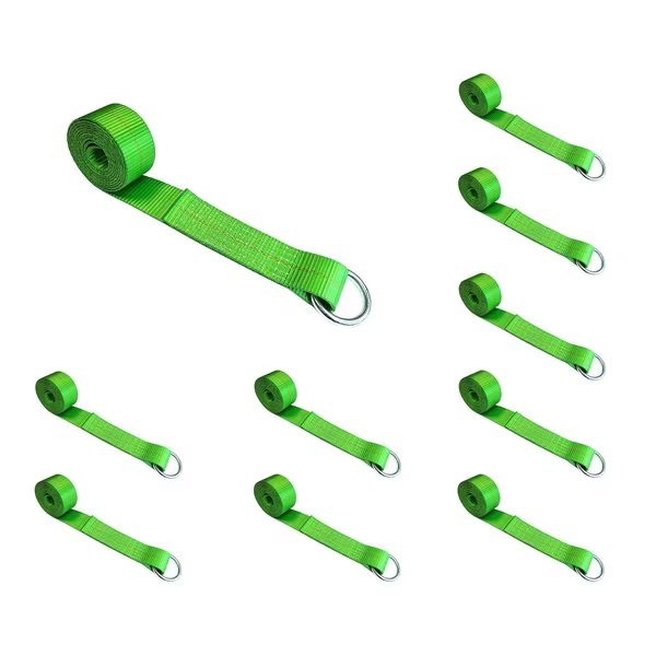 2" x 10' Lasso Strap w/ O Ring Auto Tie Down Wheel Lift Tow Truck Trailer, 10PK, Tie 4 Safe, Mfr#: TWS21-510-W9-GR-C-10