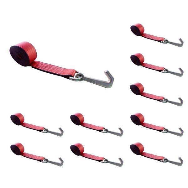 2" x 10' Lasso Strap w/ Mini J Hook for Towing Wrecker Trailer Tie Down Red, 10PK, Tie 4 Safe, Mfr#: TWS65-5210-R-10
