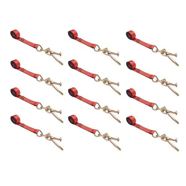 2" x 10' Tie Down Strap w/ TJ Cluster Hook for Wrecker Tow Truck Auto Hauling, 12PK, Tie 4 Safe, Mfr#: TWS65-5210-TJ-R-12