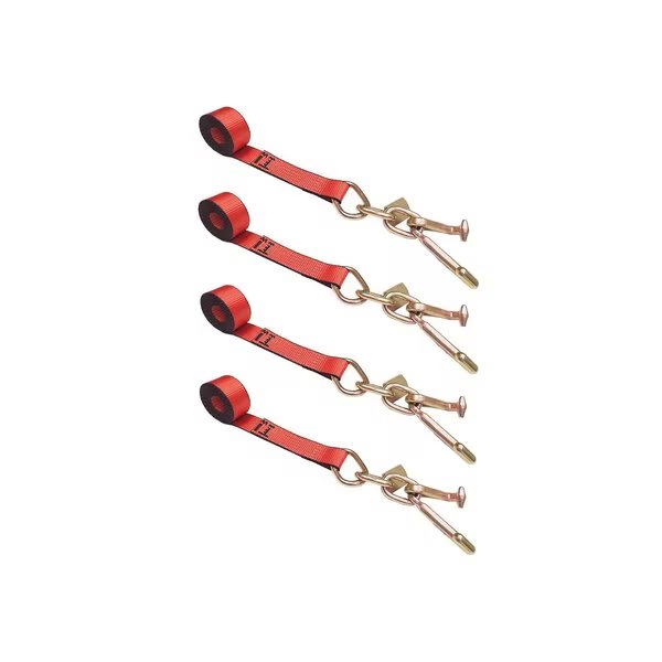 2" x 10' Tie Down Strap w/ TJ Cluster Hook for Wrecker Tow Truck Auto Hauling Red, 4PK, Tie 4 Safe, Mfr#: TWS65-5210-TJ-R-4