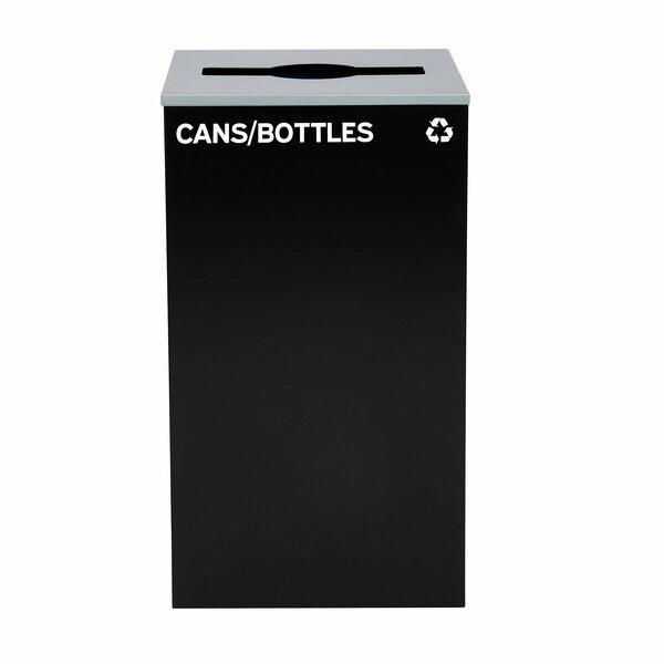 Square Recycling Bin, 29 Gallons, Black Can, Mixed Opening Lid, for Cans/Bottles, Alpine Industries, Mfr#: ALP4450-KIT-BLK-M-CB
