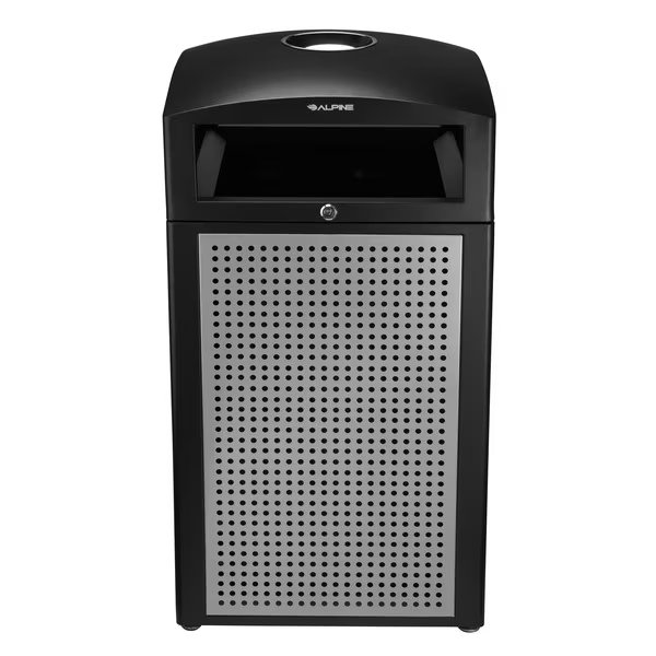 40 Gal. Steel All-Weather Outdoor Commercial Trash Can, Ash Tray Lid, Alpine Industries, Mfr#: 472-40-SIL