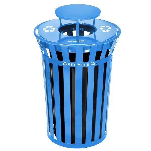 Trash Can, Blue, Galvanized Steel, Alpine Industries, Mfr#: ALP479-38-1-BLU