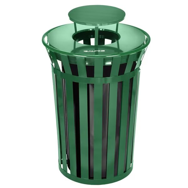 38 gal Trash Can, Green, Galvanized Steel, Alpine Industries, Mfr#: ALP479-38-1-GRN