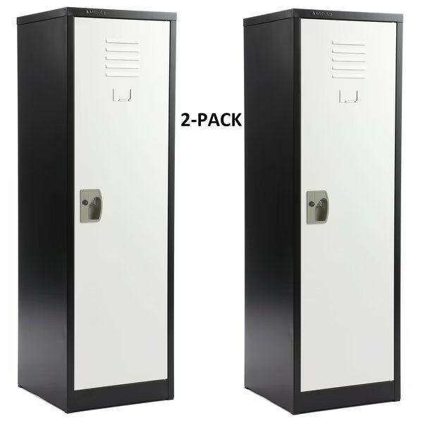 48in Locker for Kids, Black Body With White Doors, 2PK, Adiroffice, Mfr#: ADI629-01-B-W-PKG-2