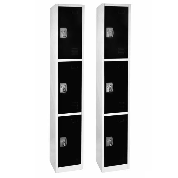 72in x 12in x 12in Triple-Compartment Steel Tier Key Lock Storage Locker in Black, 2PK, Adiroffice, Mfr#: ADI629-203-BLK-2PK