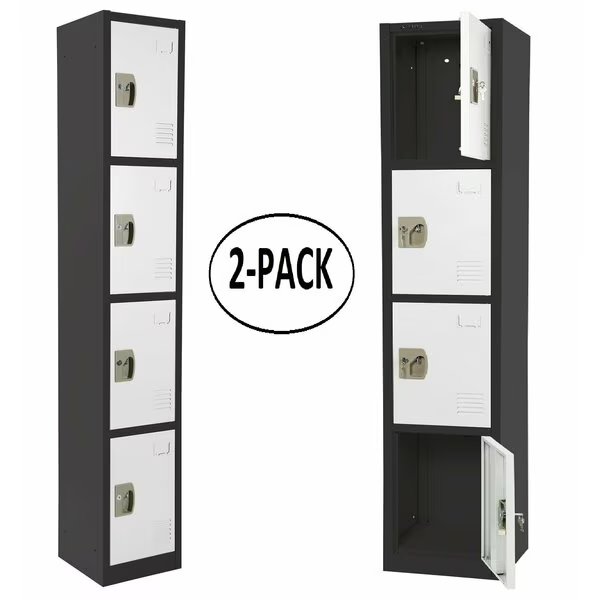 Large 4 Door Locker, Black Body With White Doors, 2PK, Adiroffice, Mfr#: ADI629-204-B-W-PKG-2