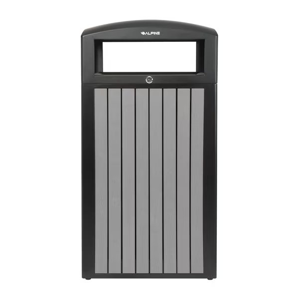 40 gal Trash Can, Grey, Steel + Plastic wood, Alpine Industries, Mfr#: ALP471-40-WD-GRY