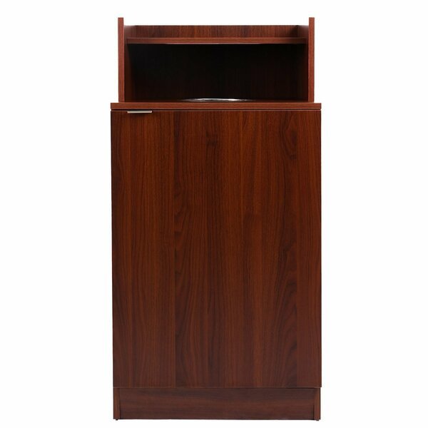Mahogany Waste Receptacle Enclosure with Drop Hole and Tray Shelf, Alpine Industries, Mfr#: ALP476-DH-MA