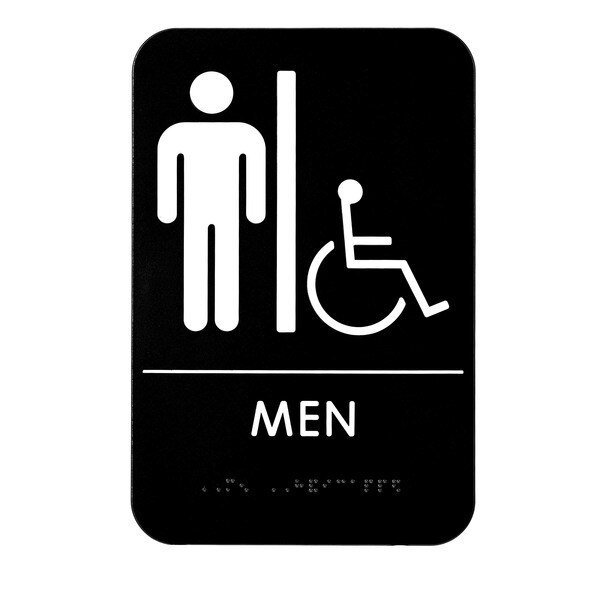 Men's Braille Handicapped Restroom Sign, Black/Wht, ADA Compliant, 6"x9", Alpine Industries, Mfr#: ALPSGN-2