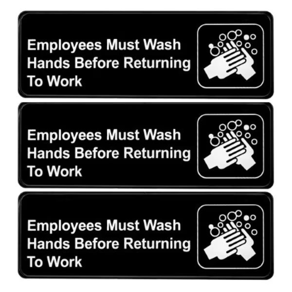 9"x 3"Employees Must Wash Hands Before Returning To Work, PK15, Alpine Industries, Mfr#: ALPSGN-B-5-15pk