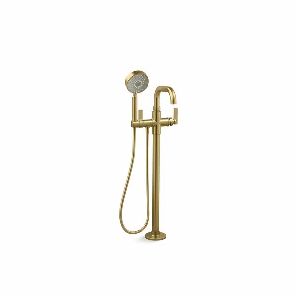 Floor-Mount Bath Filler Trim With Handshower in Vibrant Brushed Moderne Brass, Kohler, Mfr#: T35924-4-2MB