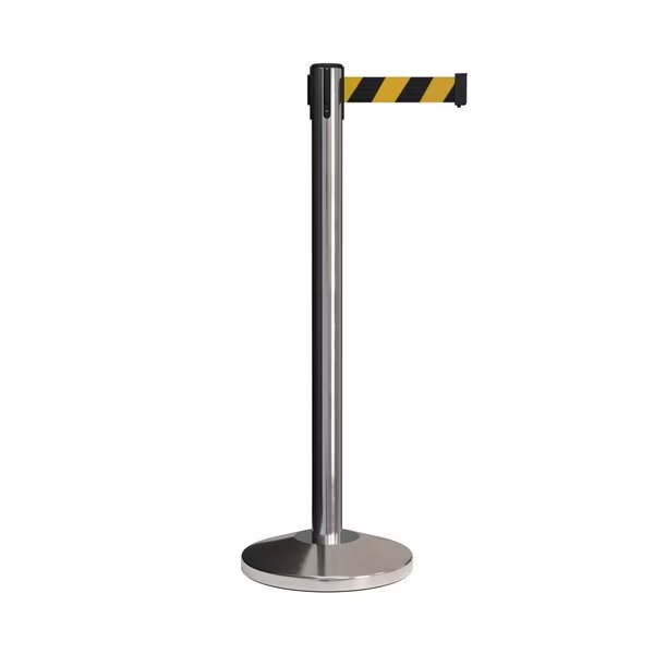 Stanchion Belt Barrier Pol.Steel Post 13ft. Blk/Ye Belt, Montour Line, Mfr#: M630-PS-BYD-130