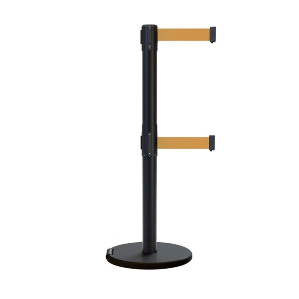 Retractable Belt Dbl Roller Stanchion, 2.5ft Black Post  11ft. Browns, Montour Line, Mfr#: ME630D-BK-BN-110